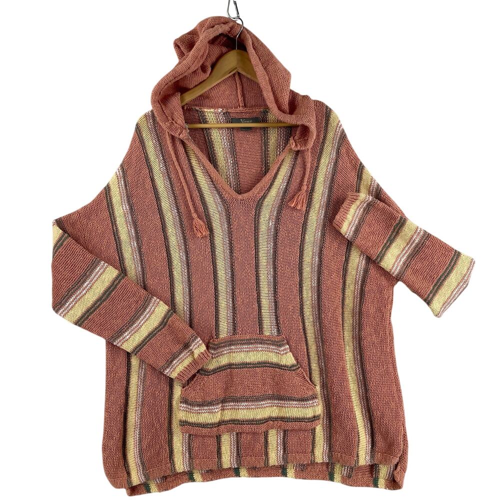 Natural Reflections Women’s Baja Stripe Hooded Pullover Sweater SZ XXL Cotton